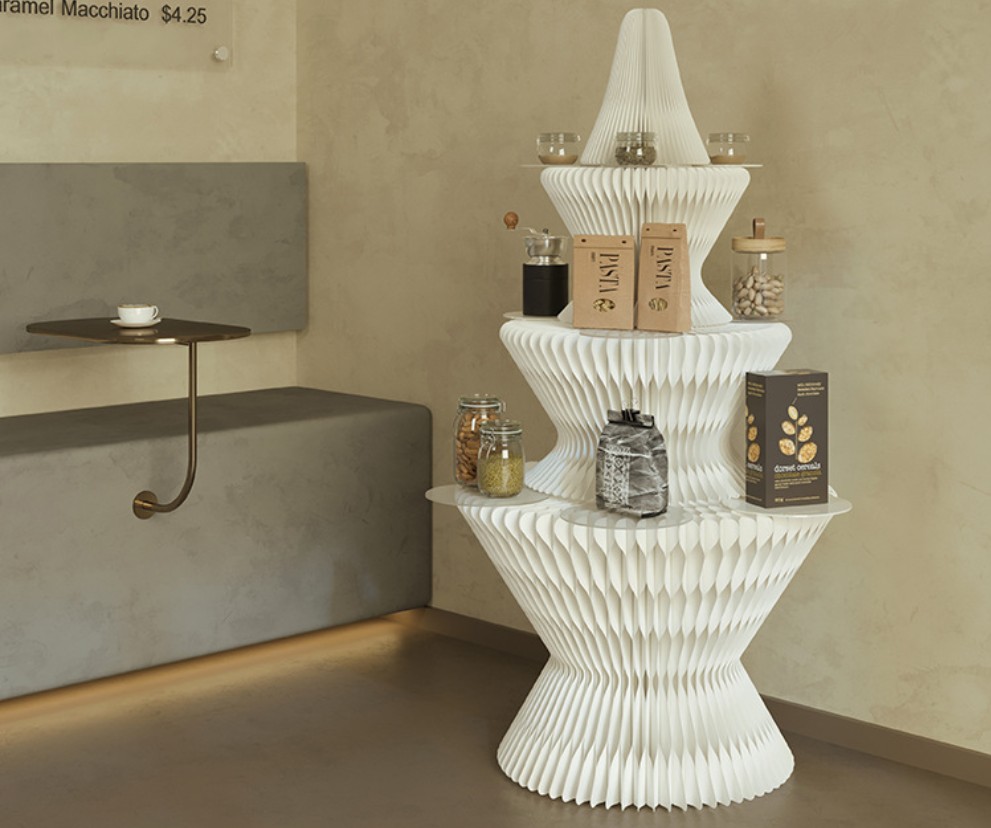 Cedar Tree 3 Tiers Kraft Paper Made Folding Display Stand BS38